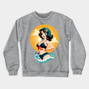 Girl Pin Up Summer Beauty Retro Pop Art Model Crewneck Sweatshirt